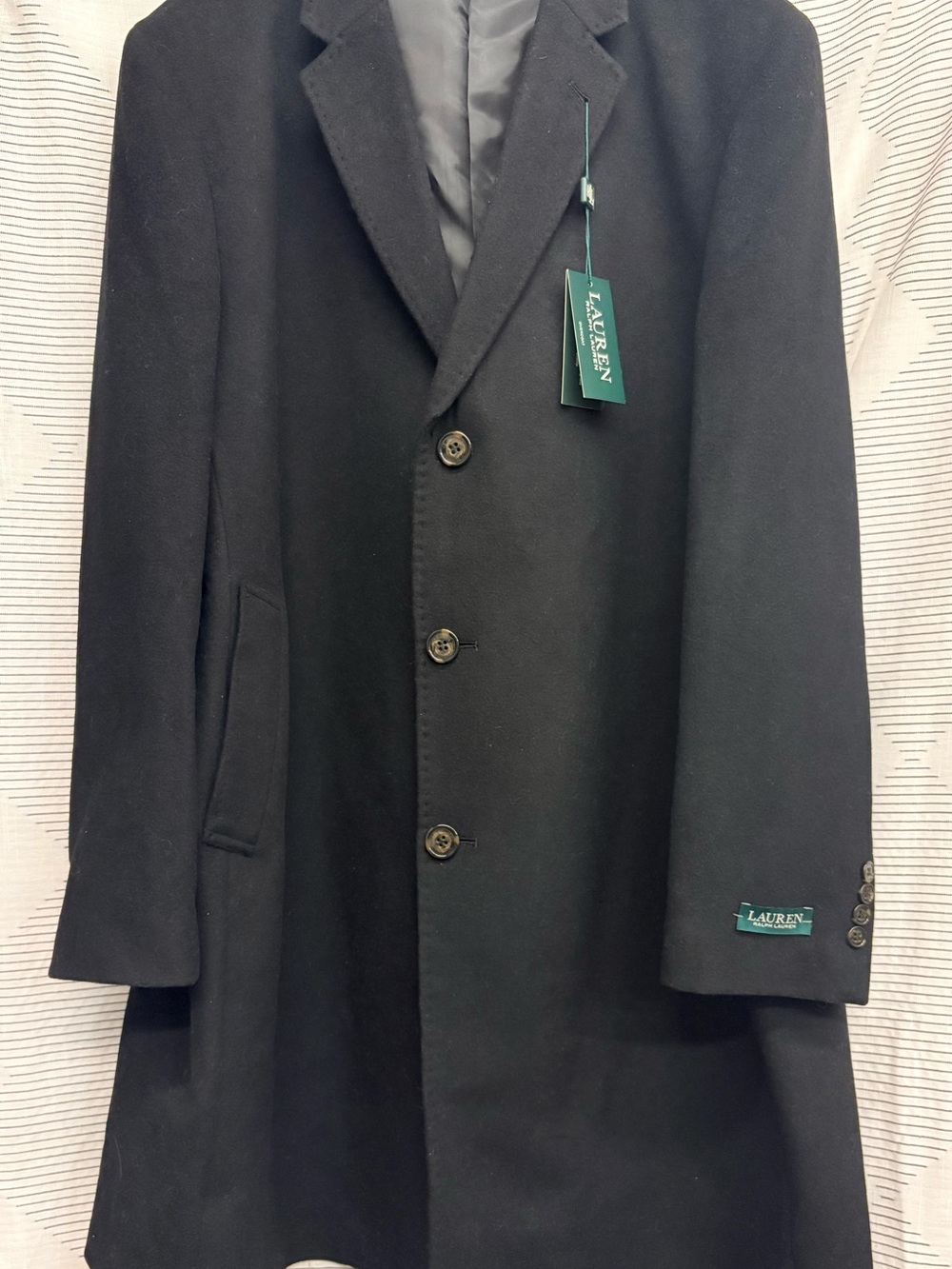 Lauren Ralph Lauren Men's Black Wool Overcoat Size 48 Regular